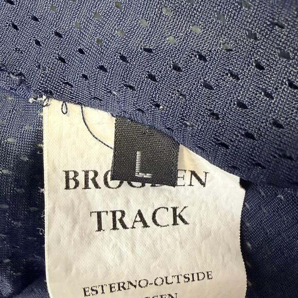 Brogden Track Jacket Mens Large Blue Leather Bomber Raglan Two-Way Zip Rib Knit - Picture 12 of 16